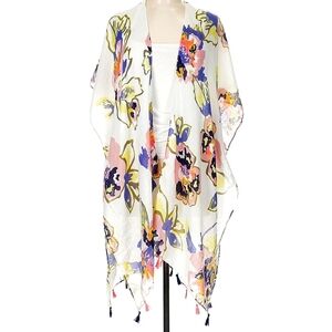 NWT Woven Heart Women's White Floral Kimono Swimsuit Cover Up Size OS